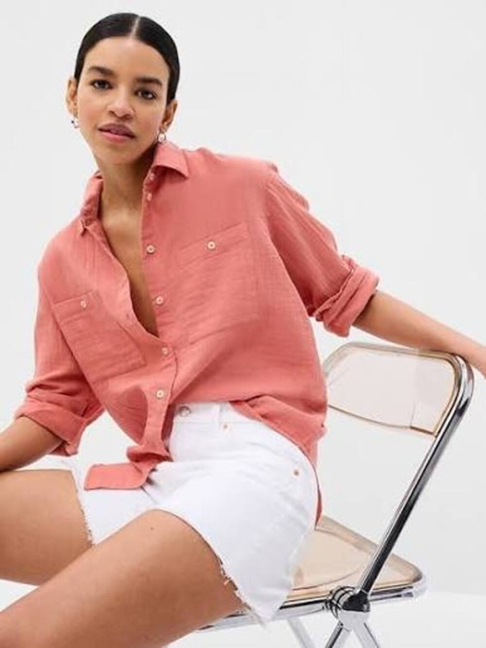 Gap Womens Coastal Big Shirt Crinkle Gauze Oversized Beach Summer Staple XS